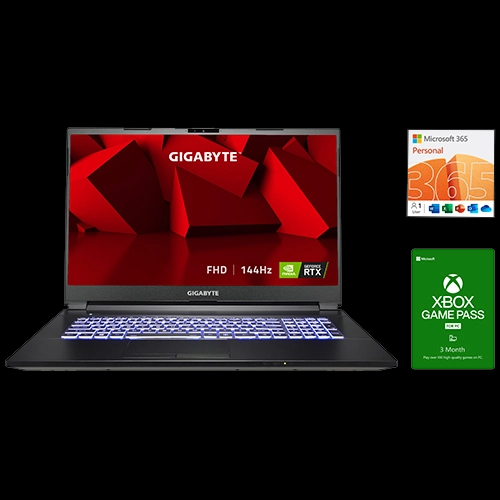 GIGABYTE A7 K1 17.3" Gaming Laptop 144Hz AMD Ryzen 7-5800H NVIDIA GeForce RTX 3060 GPU 6 GB 16 GB RAM 512 GB SSD + Microsoft 365 Personal + Xbox Game Pass For PC 3 Month Membership (Email Delivery)